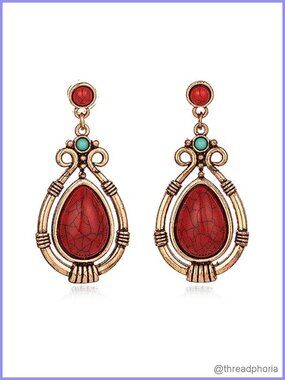 Handmade Turquoise Earrings Women Boho Teardrop Dangle Statement Jewelry